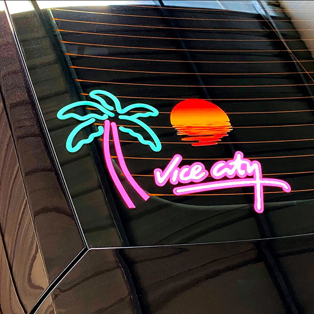 Vice City Neon Palm Tree Sticker Pack — Retro Car & Window Decals