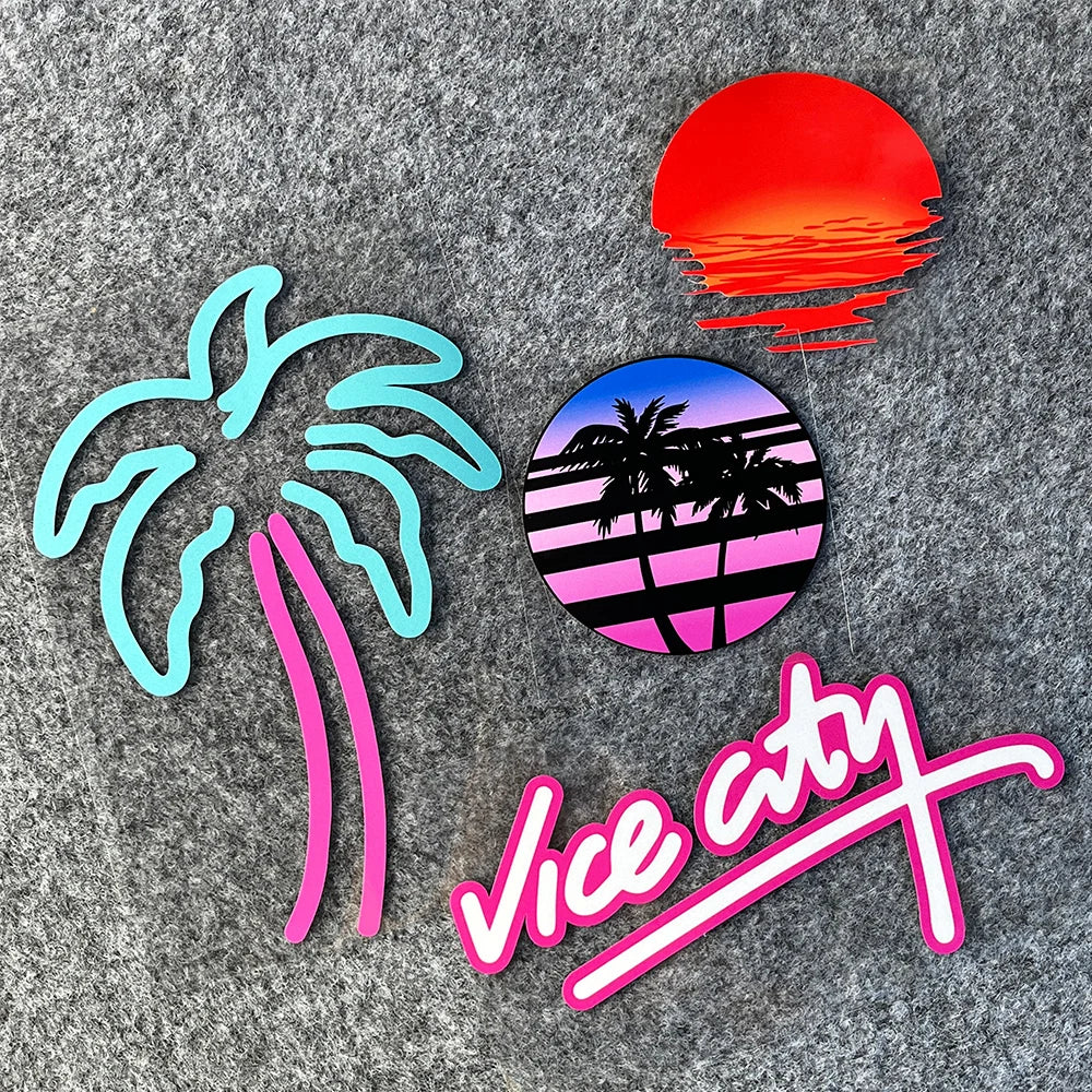 Vice City Neon Palm Tree Sticker Pack — Retro Car & Window Decals